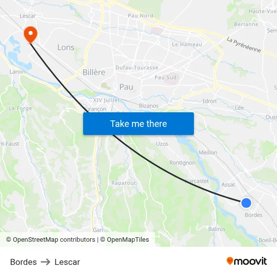 Bordes to Lescar map