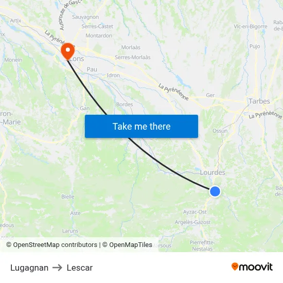 Lugagnan to Lescar map