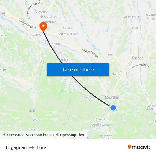 Lugagnan to Lons map