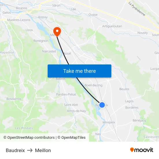 Baudreix to Meillon map