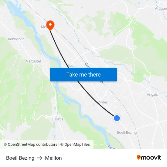 Boeil-Bezing to Meillon map