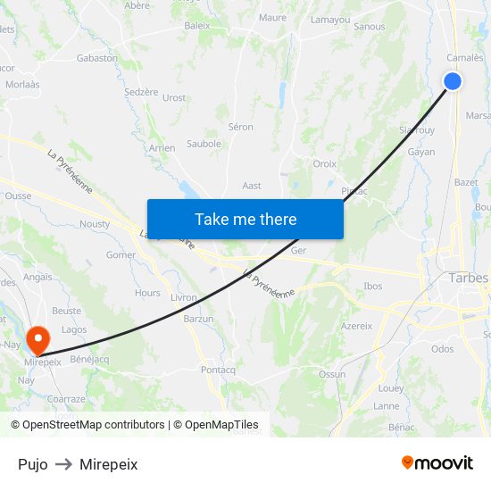 Pujo to Mirepeix map