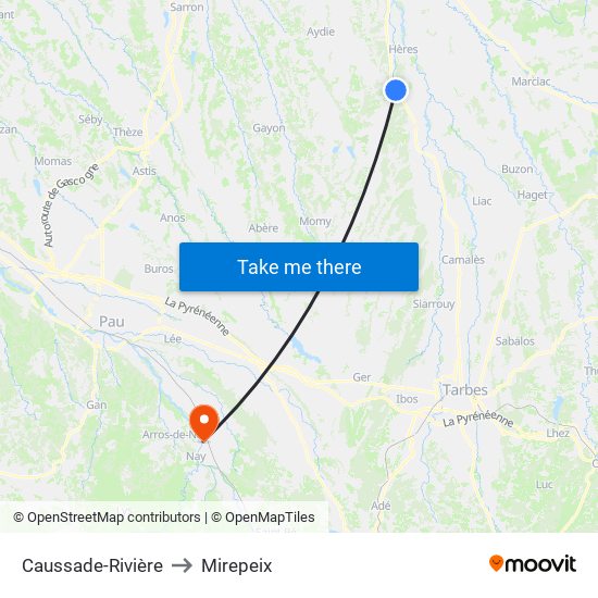 Caussade-Rivière to Mirepeix map