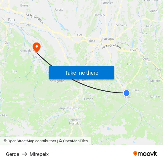 Gerde to Mirepeix map