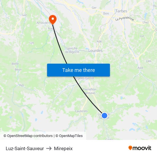 Luz-Saint-Sauveur to Mirepeix map