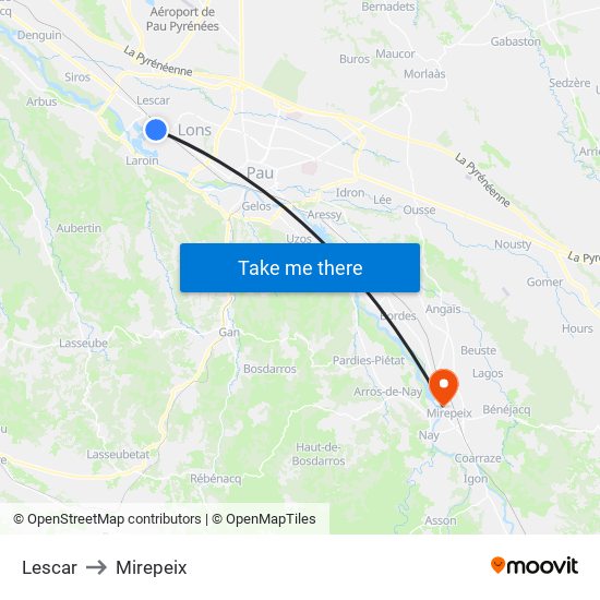 Lescar to Mirepeix map
