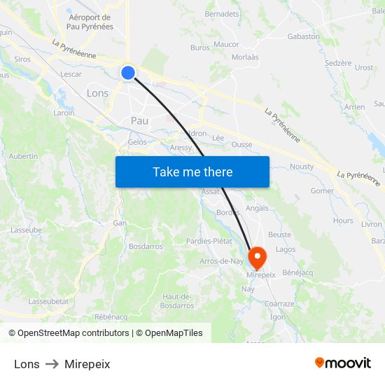 Lons to Mirepeix map