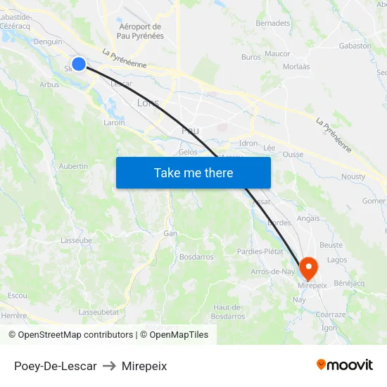 Poey-De-Lescar to Mirepeix map