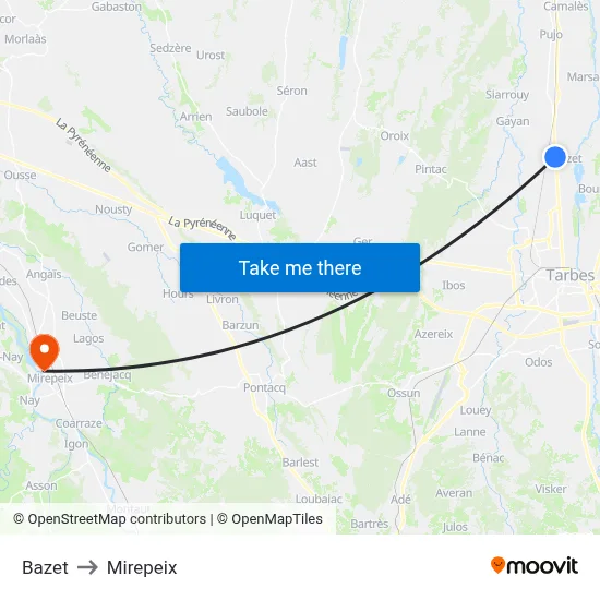 Bazet to Mirepeix map