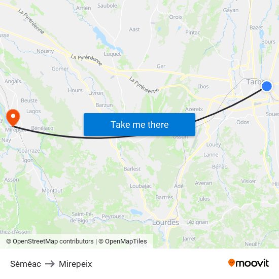 Séméac to Mirepeix map