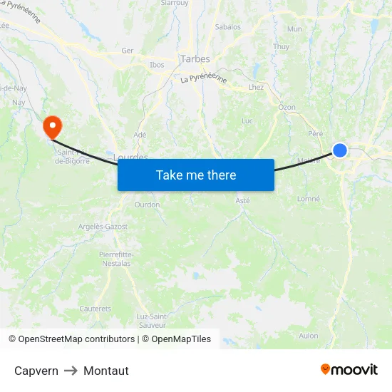 Capvern to Montaut map