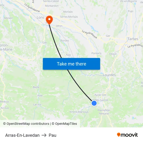 Arras-En-Lavedan to Pau map