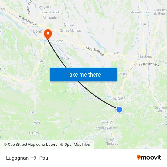 Lugagnan to Pau map