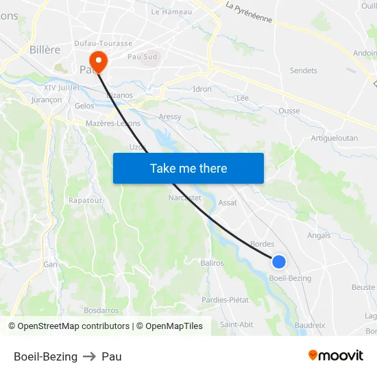 Boeil-Bezing to Pau map
