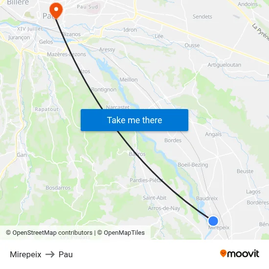 Mirepeix to Pau map