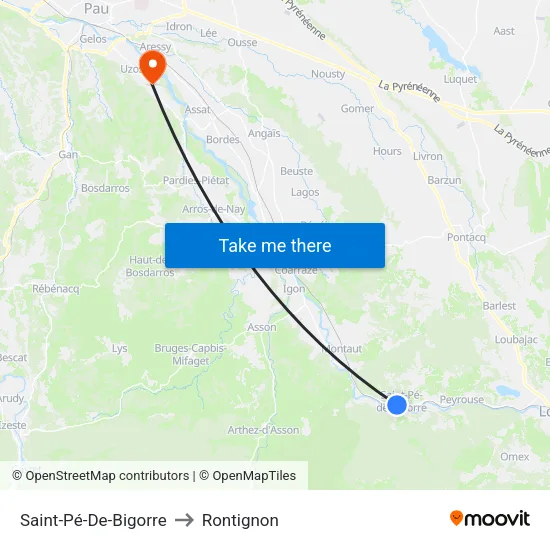 Saint-Pé-De-Bigorre to Rontignon map