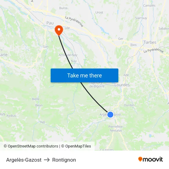 Argelès-Gazost to Rontignon map