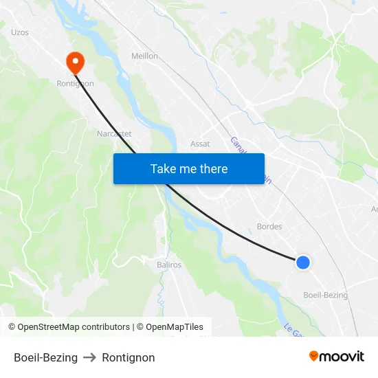 Boeil-Bezing to Rontignon map