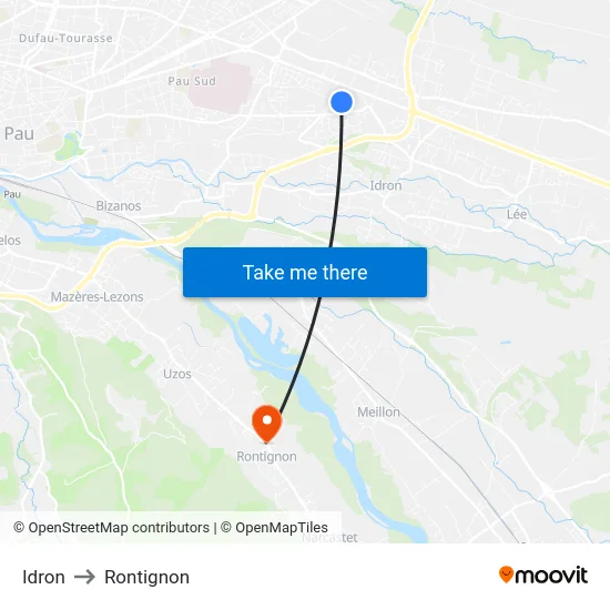 Idron to Rontignon map
