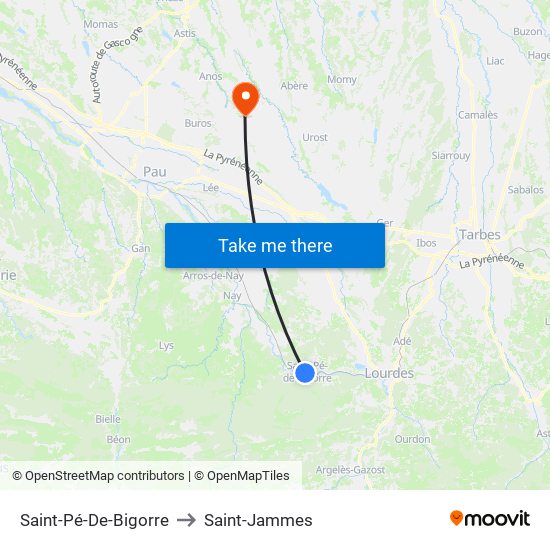 Saint-Pé-De-Bigorre to Saint-Jammes map