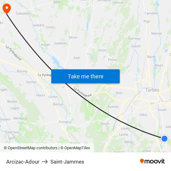 Arcizac-Adour to Saint-Jammes map