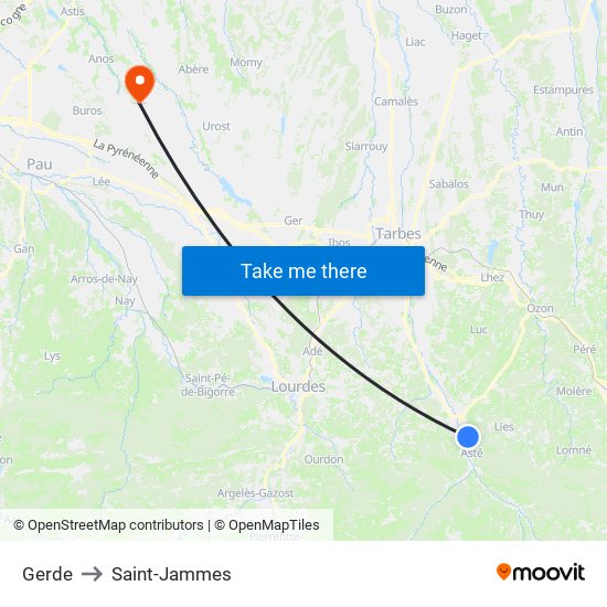 Gerde to Saint-Jammes map