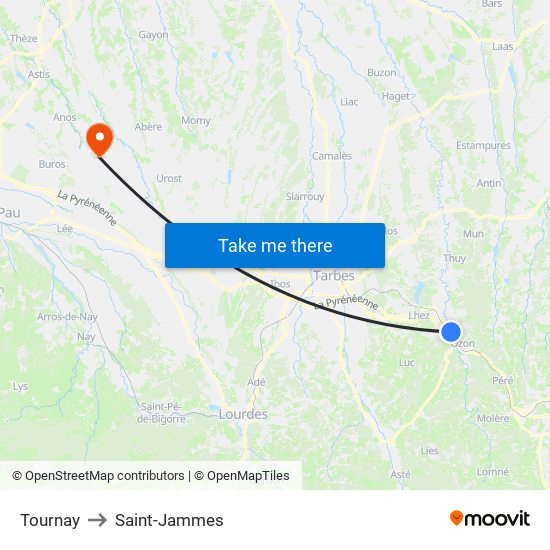 Tournay to Saint-Jammes map