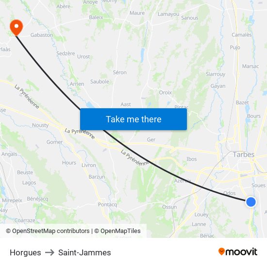 Horgues to Saint-Jammes map