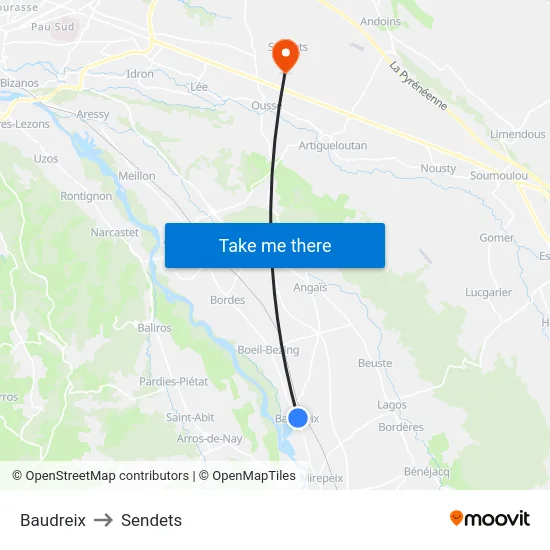 Baudreix to Sendets map