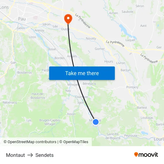 Montaut to Sendets map
