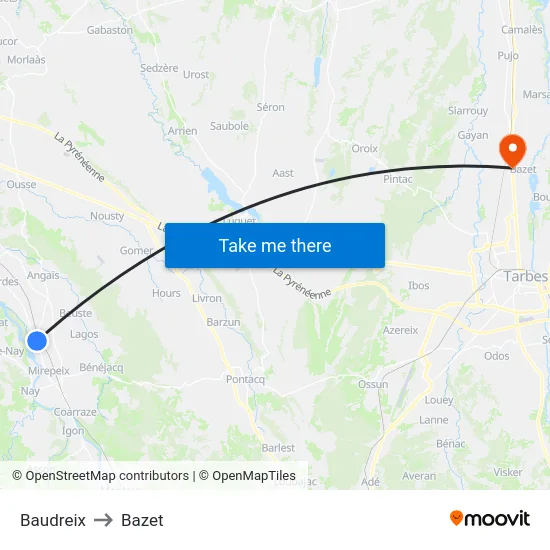 Baudreix to Bazet map