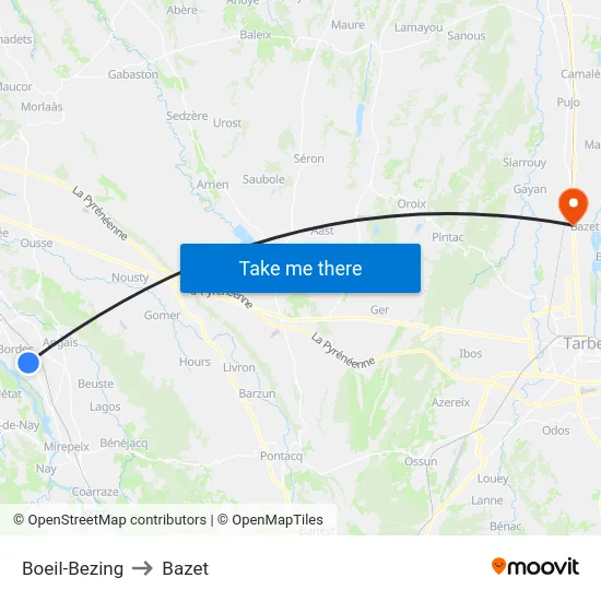 Boeil-Bezing to Bazet map