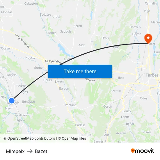 Mirepeix to Bazet map