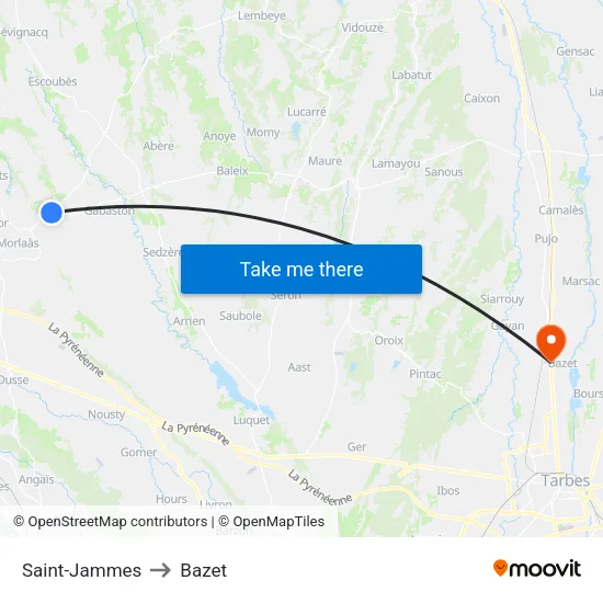 Saint-Jammes to Bazet map