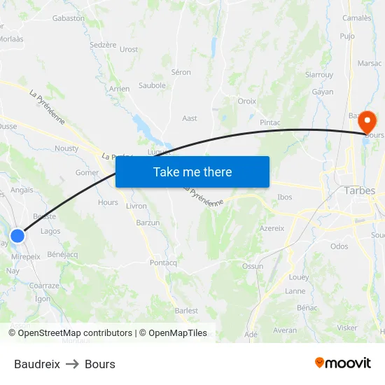 Baudreix to Bours map