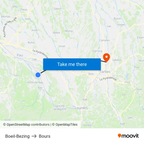 Boeil-Bezing to Bours map