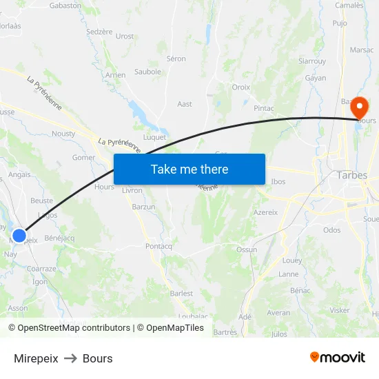 Mirepeix to Bours map