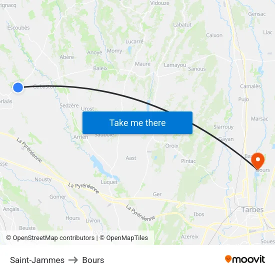 Saint-Jammes to Bours map