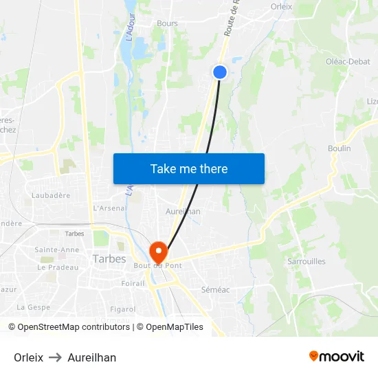 Orleix to Aureilhan map