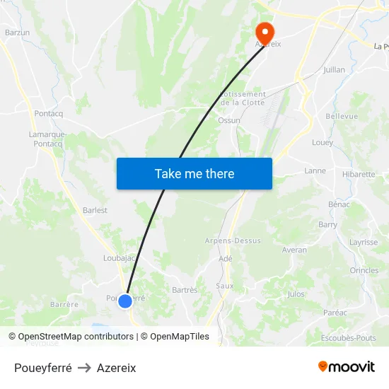 Poueyferré to Azereix map