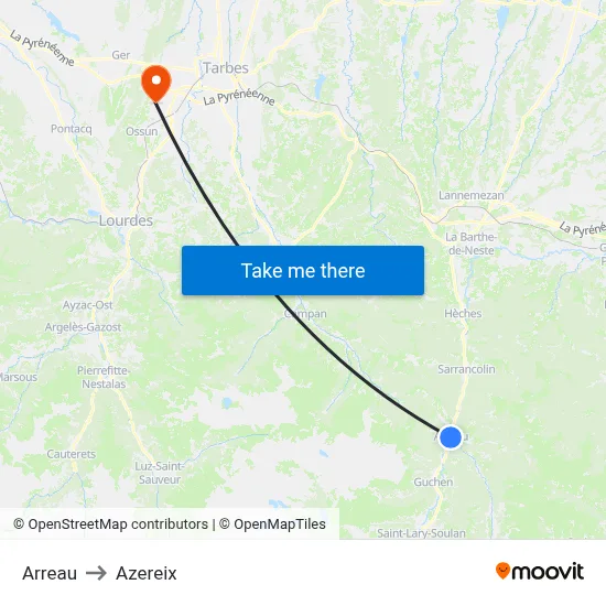 Arreau to Azereix map