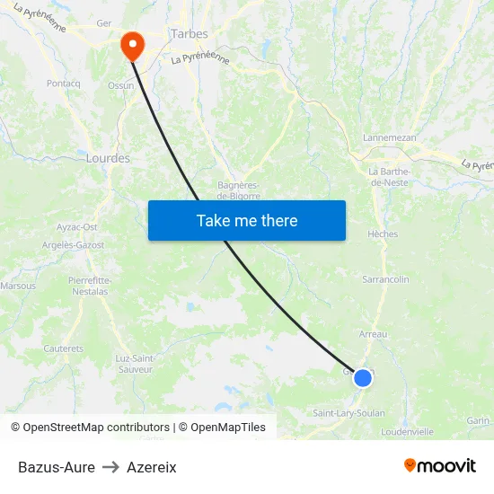 Bazus-Aure to Azereix map