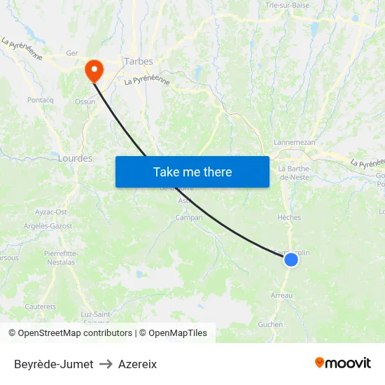 Beyrède-Jumet to Azereix map