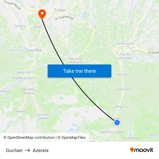 Guchan to Azereix map