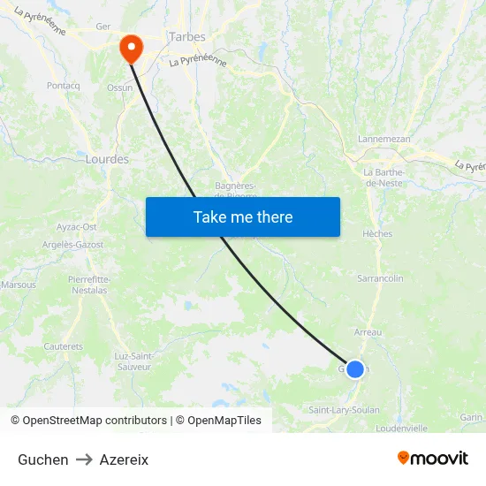 Guchen to Azereix map