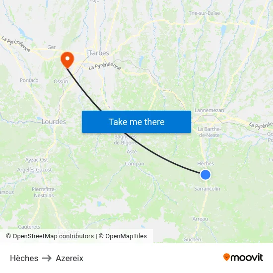Hèches to Azereix map