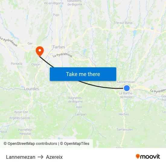 Lannemezan to Azereix map