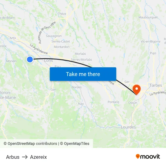 Arbus to Azereix map