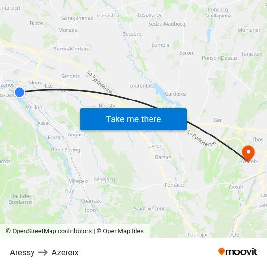 Aressy to Azereix map