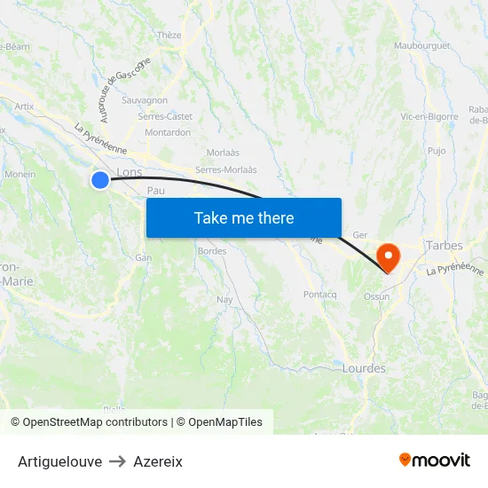 Artiguelouve to Azereix map